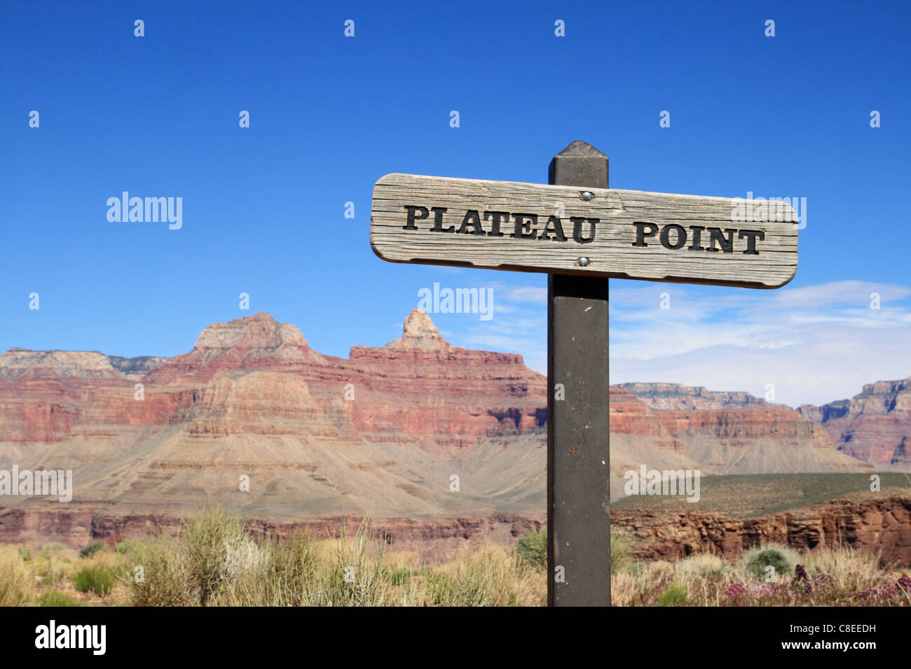 Plateau Point trail sign in the Grand Canyon Stock Photo