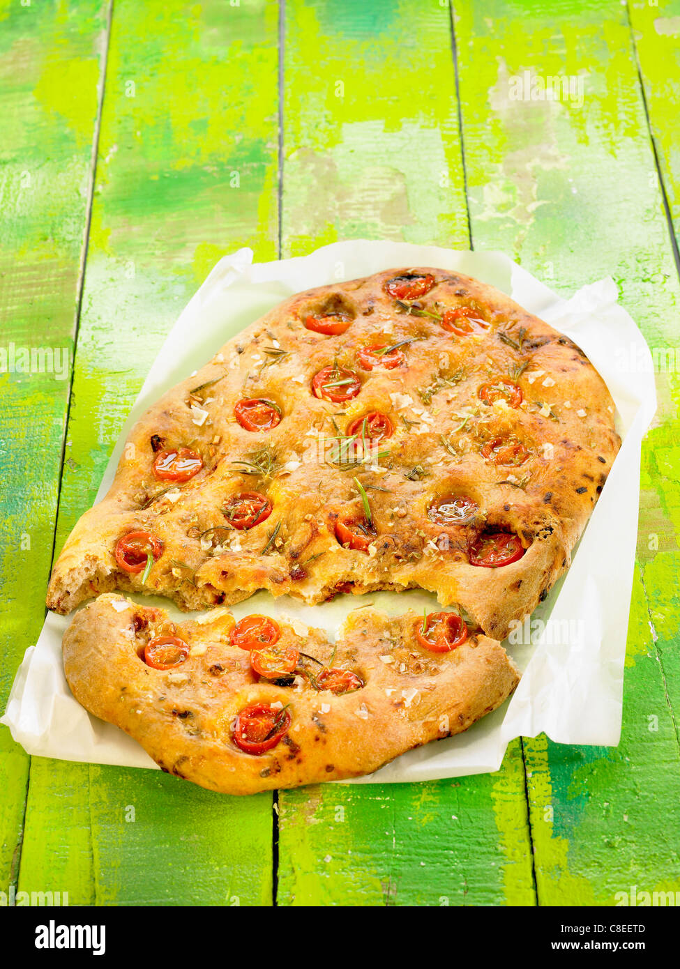 Cherry tomato and rosemary pizza bread Stock Photo