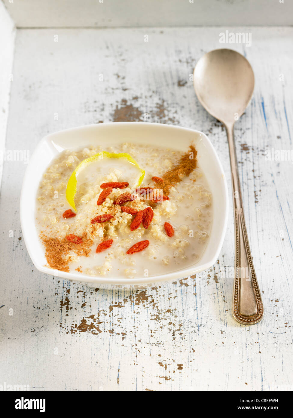 Quinoa with milk,goji fruit and agave syrup Stock Photo