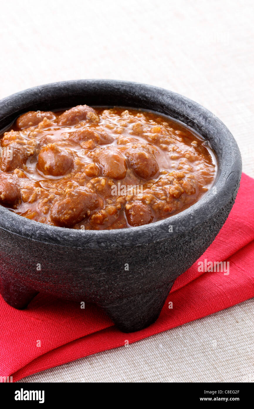 Chili beans made with kidney beans, lean ground beef, Chili powder