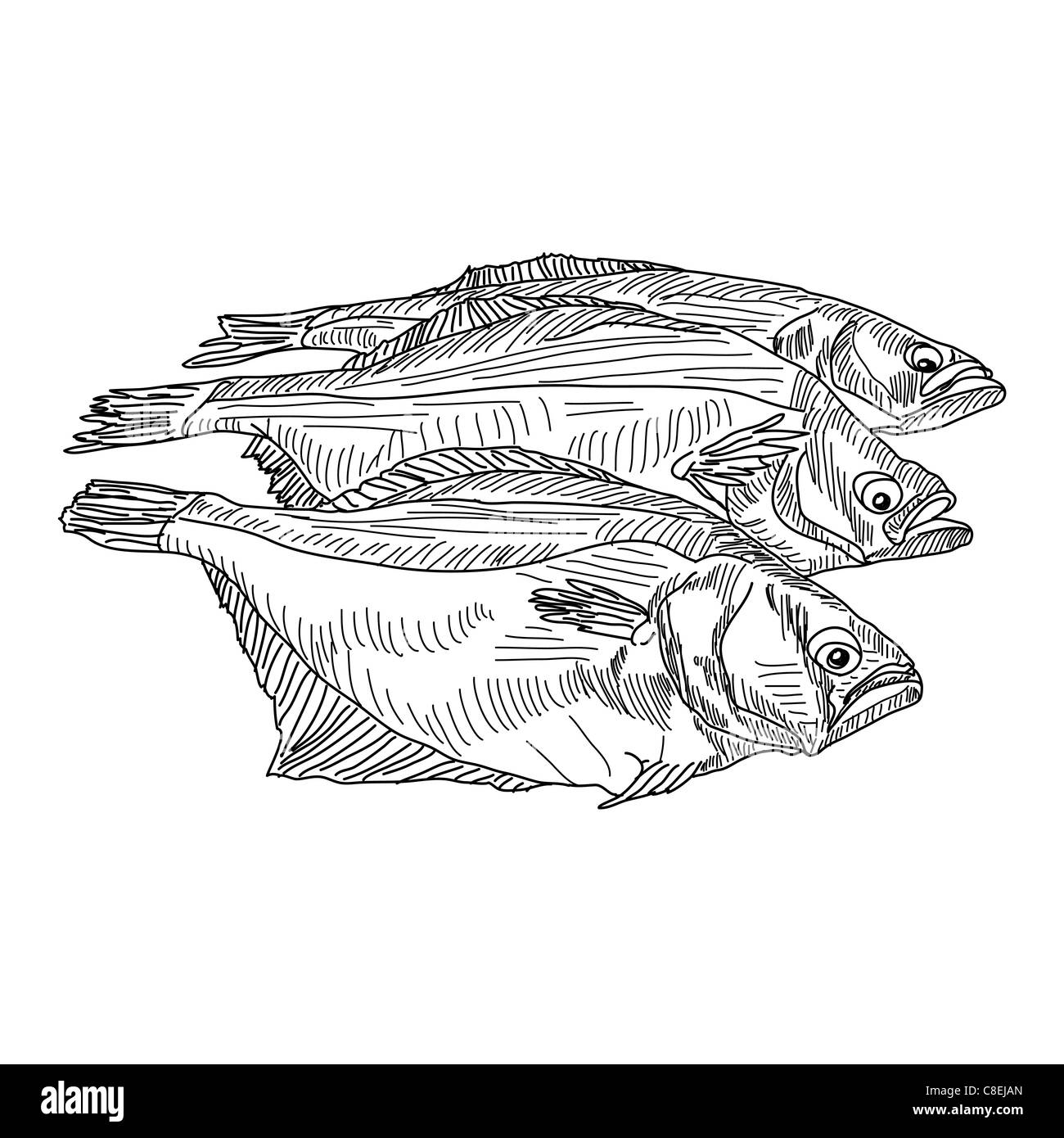 vector drawing hand fish Stock Photo