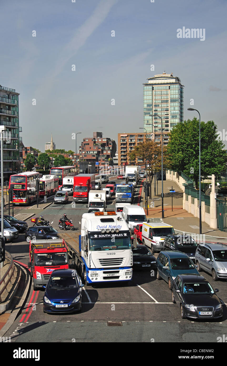 Heavy traffic on Vauxhall Bridge Road, Vauxhall, London Borough of Lambeth, London, Greater London, England, United Kingdom Stock Photo