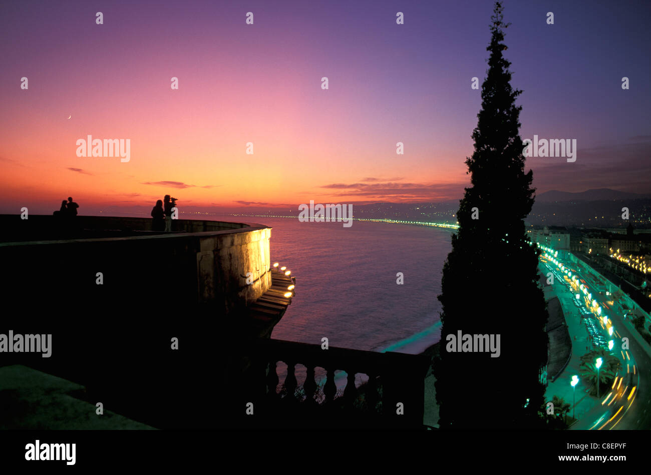 Sunset, Cote d'azur, Nice, Mediterranean, Sea, France, Europe, Stock Photo