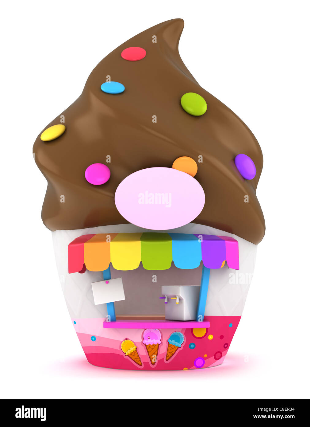 3D Illustration of an Funky Ice Cream Store Stock Photo