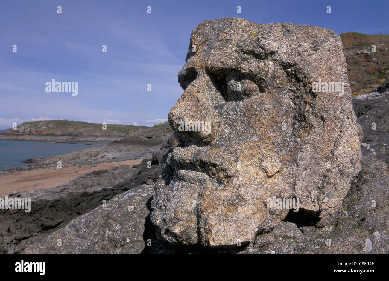 Le rochers, Sculpture, near Rotheneuf, Brittany, Bretagne, France, Europe, face Stock Photo
