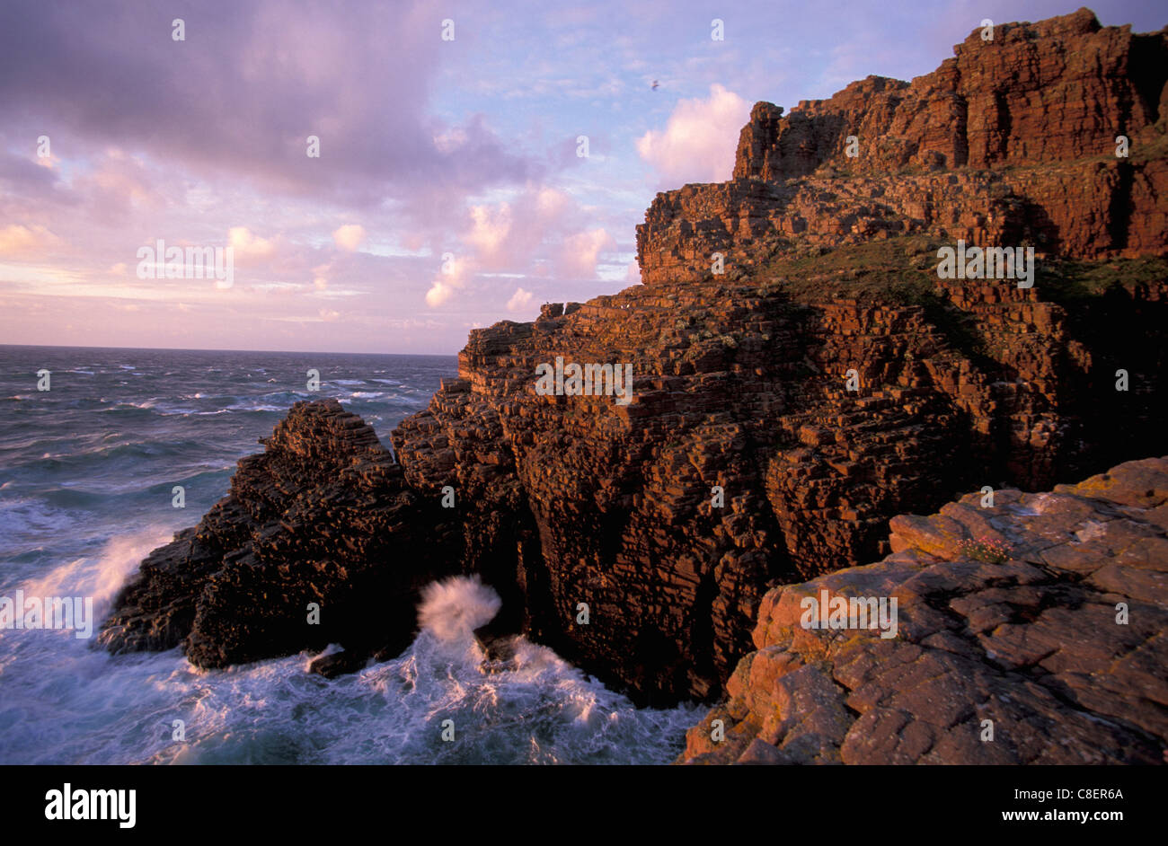 Sea, Cliffs, rocks, Cape Frehel, Brittany, Bretagne, France, Europe, Stock Photo