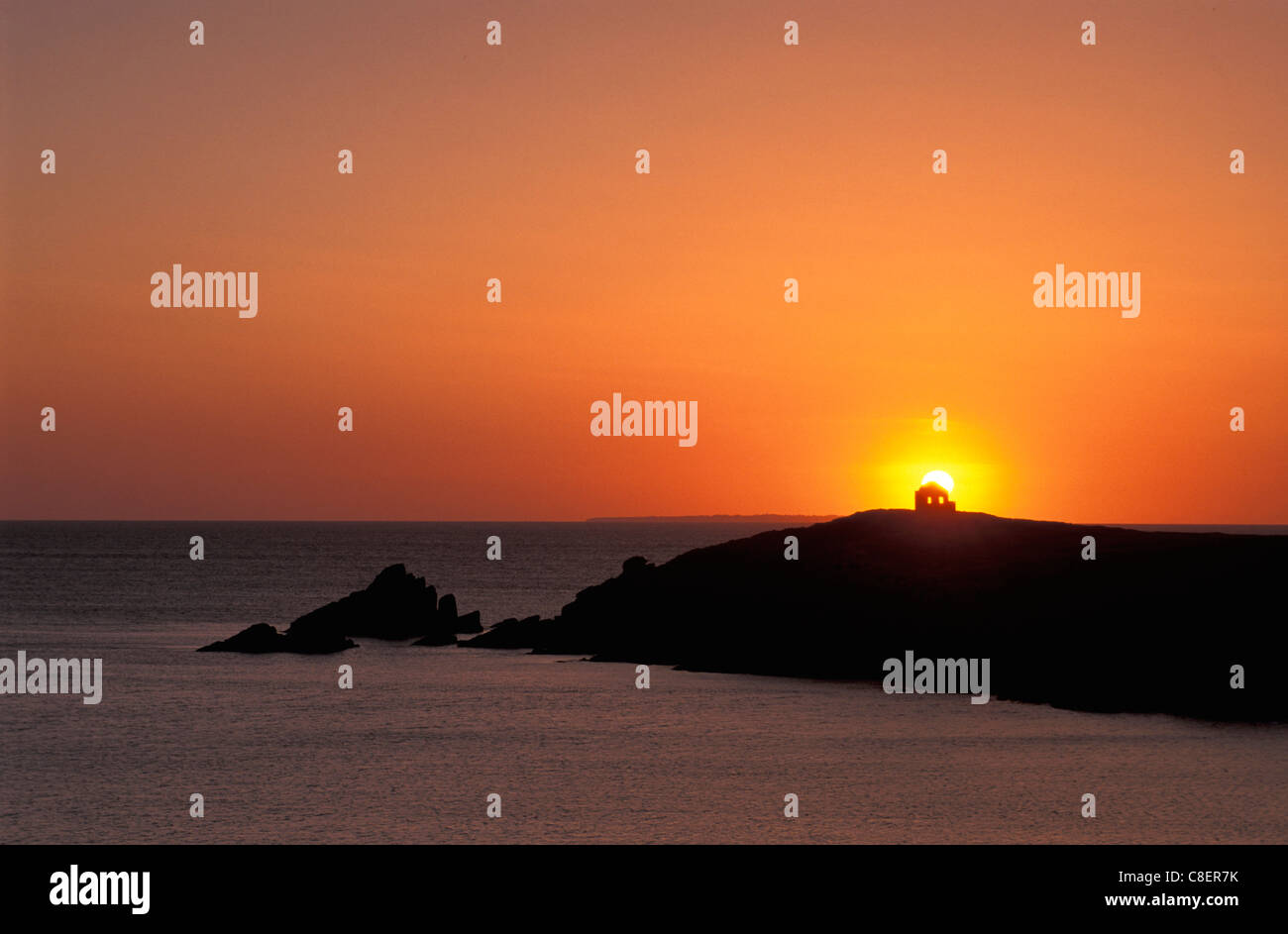 Sunset, Cote Sauvage, Presqu'ile de Quiberon, Brittany, Bretagne, France, Europe, anchored Stock Photo