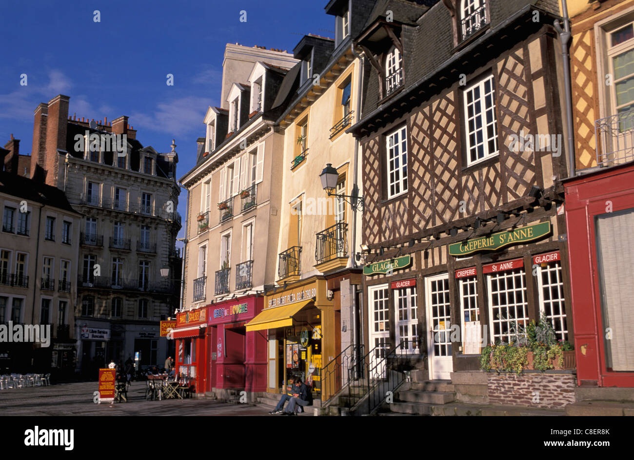 Place Sainte Anne, Rennes, Brittany, Bretagne, France, Europe, houses Stock Photo