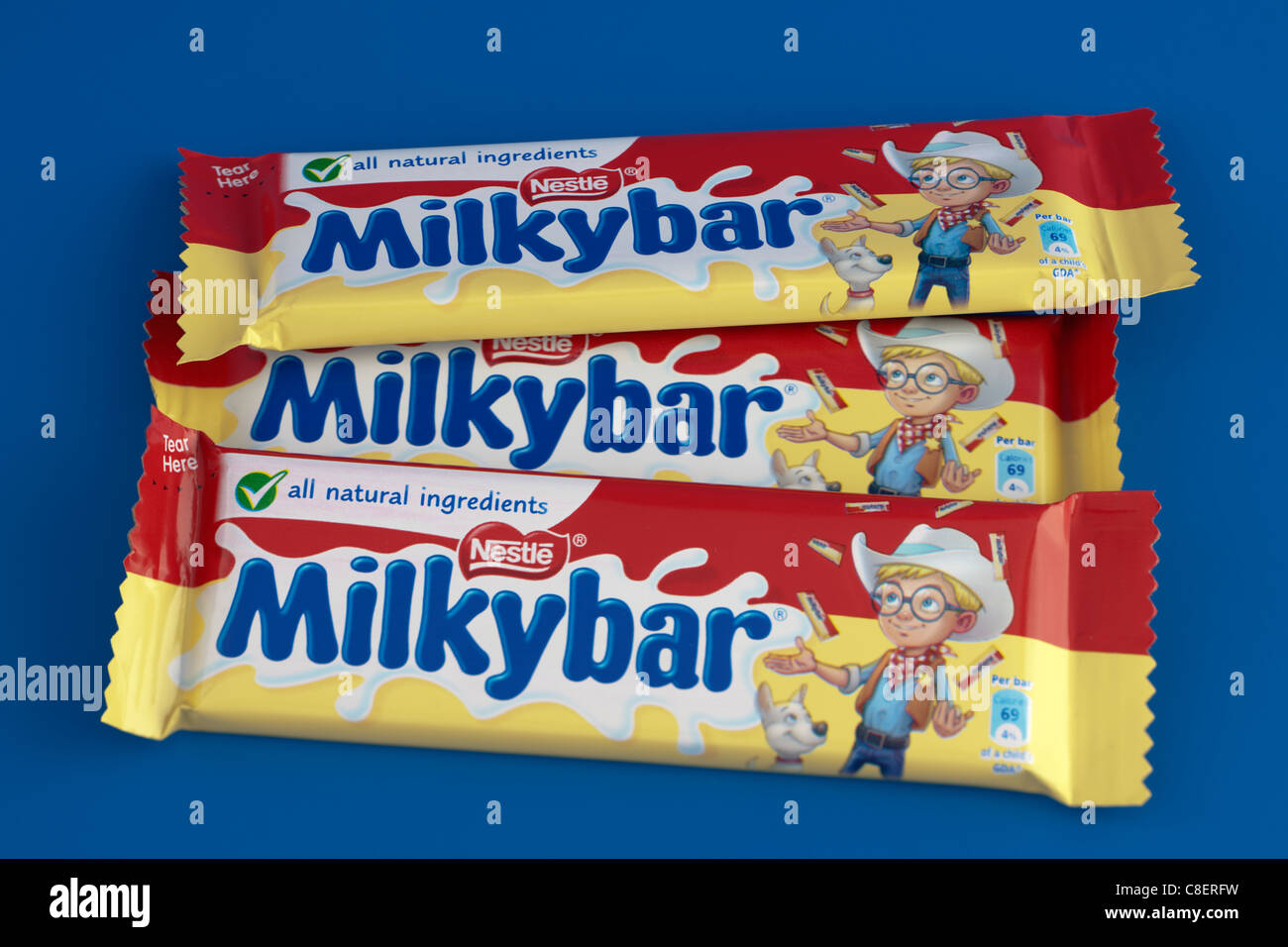 Three small bars of Nestle Milky bar white chocolate Stock Photo