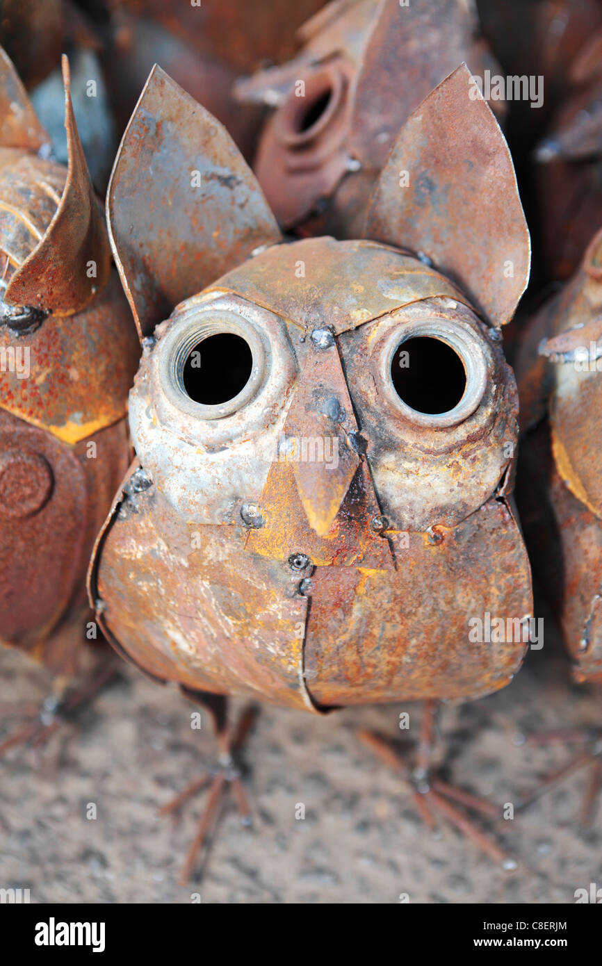 Metalwork African Owl Sculptures Stock Photo