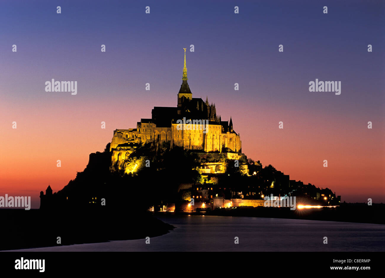 Mont St. Michel, Normandy, Normandie, France, Europe, night Stock Photo