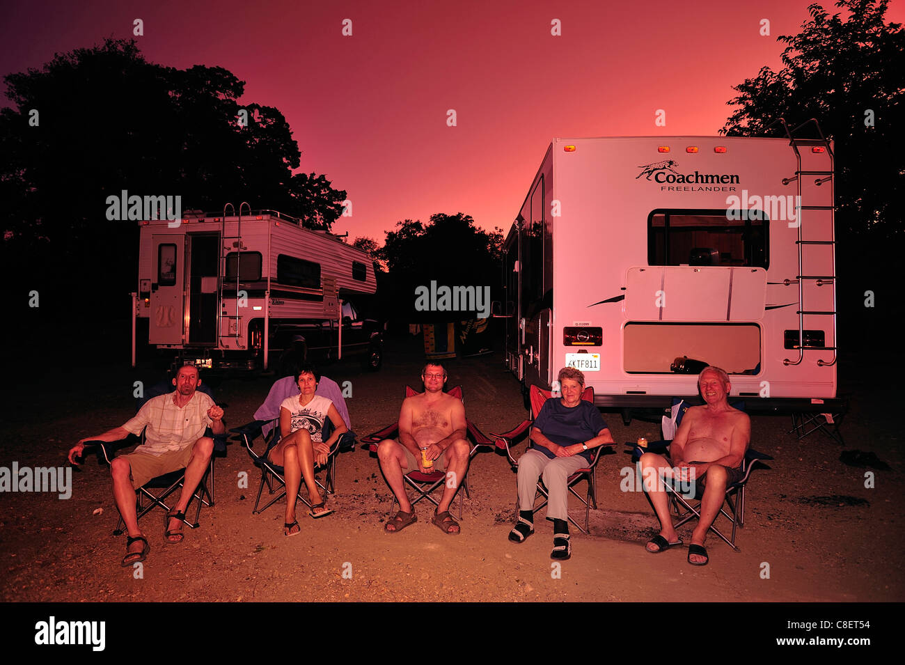 Family, sitting, RV, Camper at Campground, Lake Berryessa, Recreation