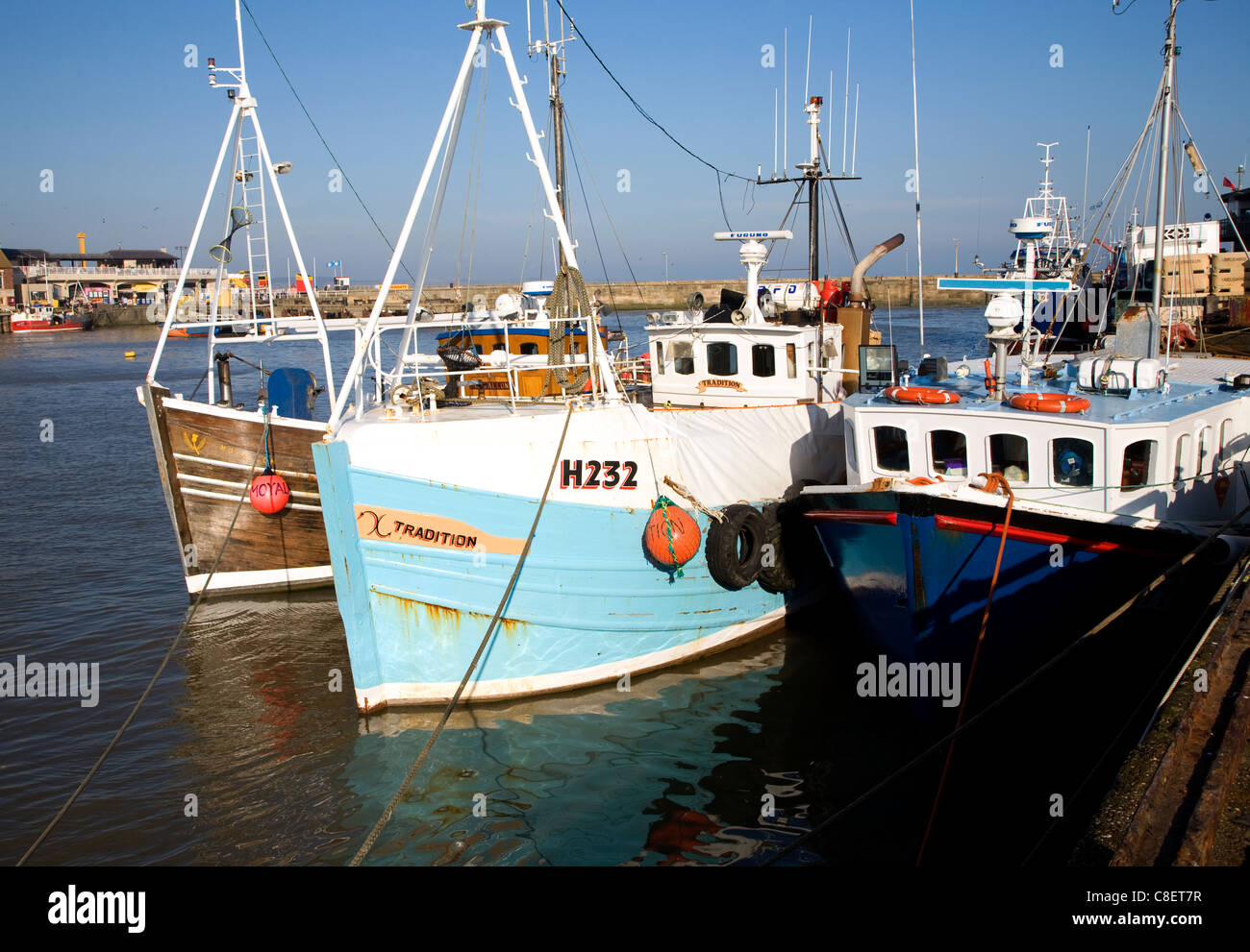 Boats in the harbour at Bridlington, Yorkshire, England Stock Photo
