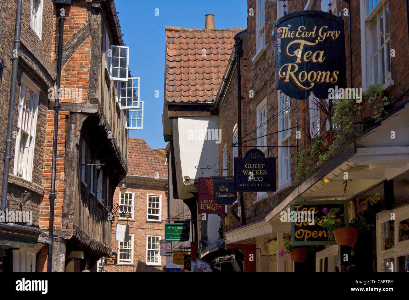 The Shambles, the narrow street of half-timbered old medieval buildings, York, Yorkshire, England,UK Stock Photo