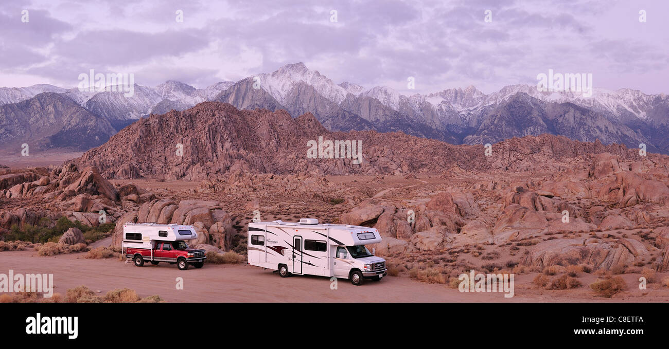RV, Camper, Alabama Hills, Lone Pine, California, USA, United States, America, travel Stock Photo