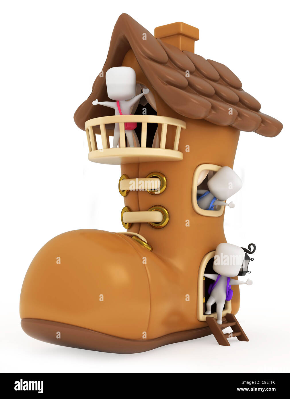 3D Illustration of Kids Playing in a Shoe House Stock Photo - Alamy