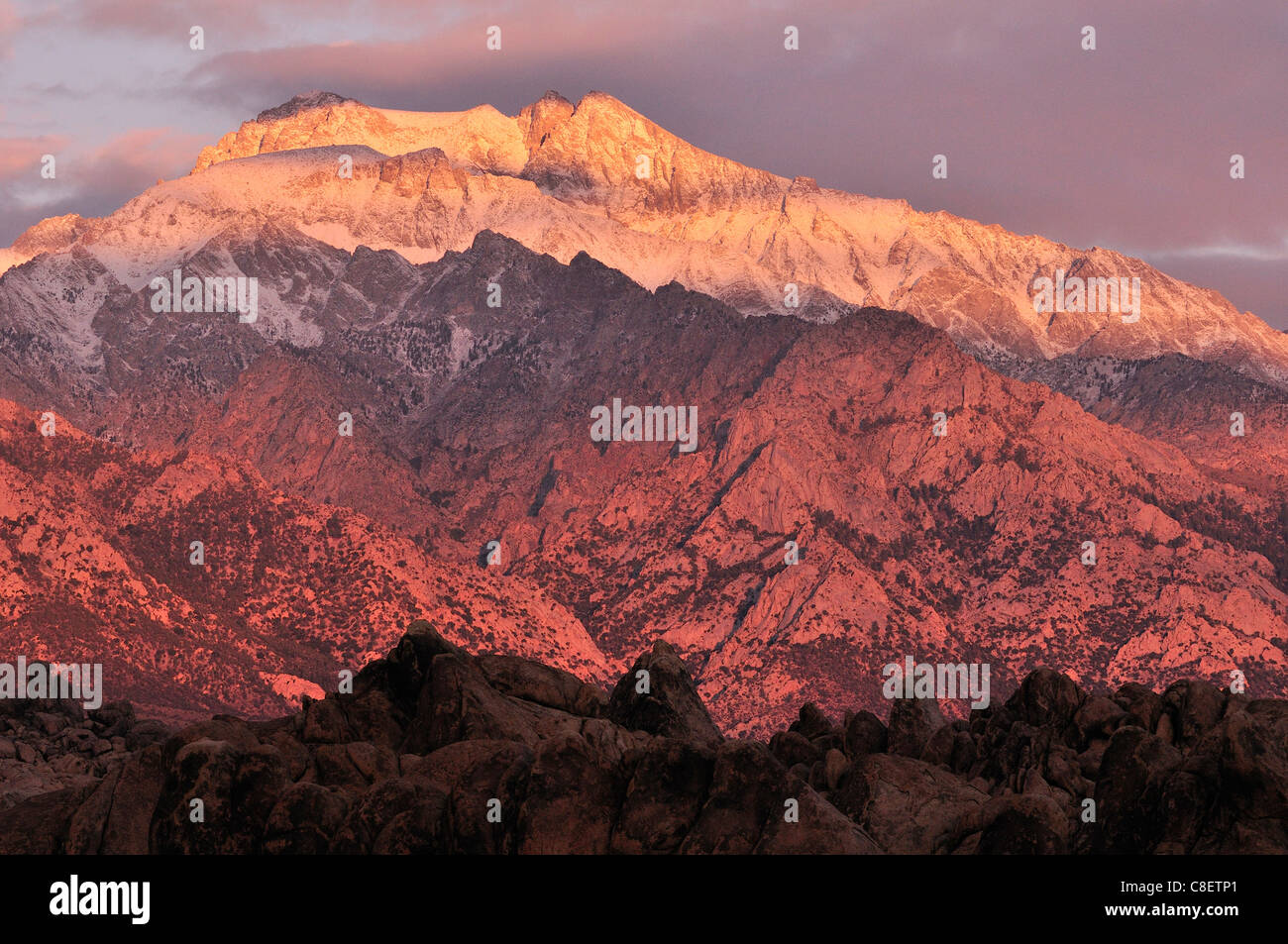 Alabama Hills, Sierra Nevada, Mountains, Lone Pine, California, USA, United States, America, sunset Stock Photo