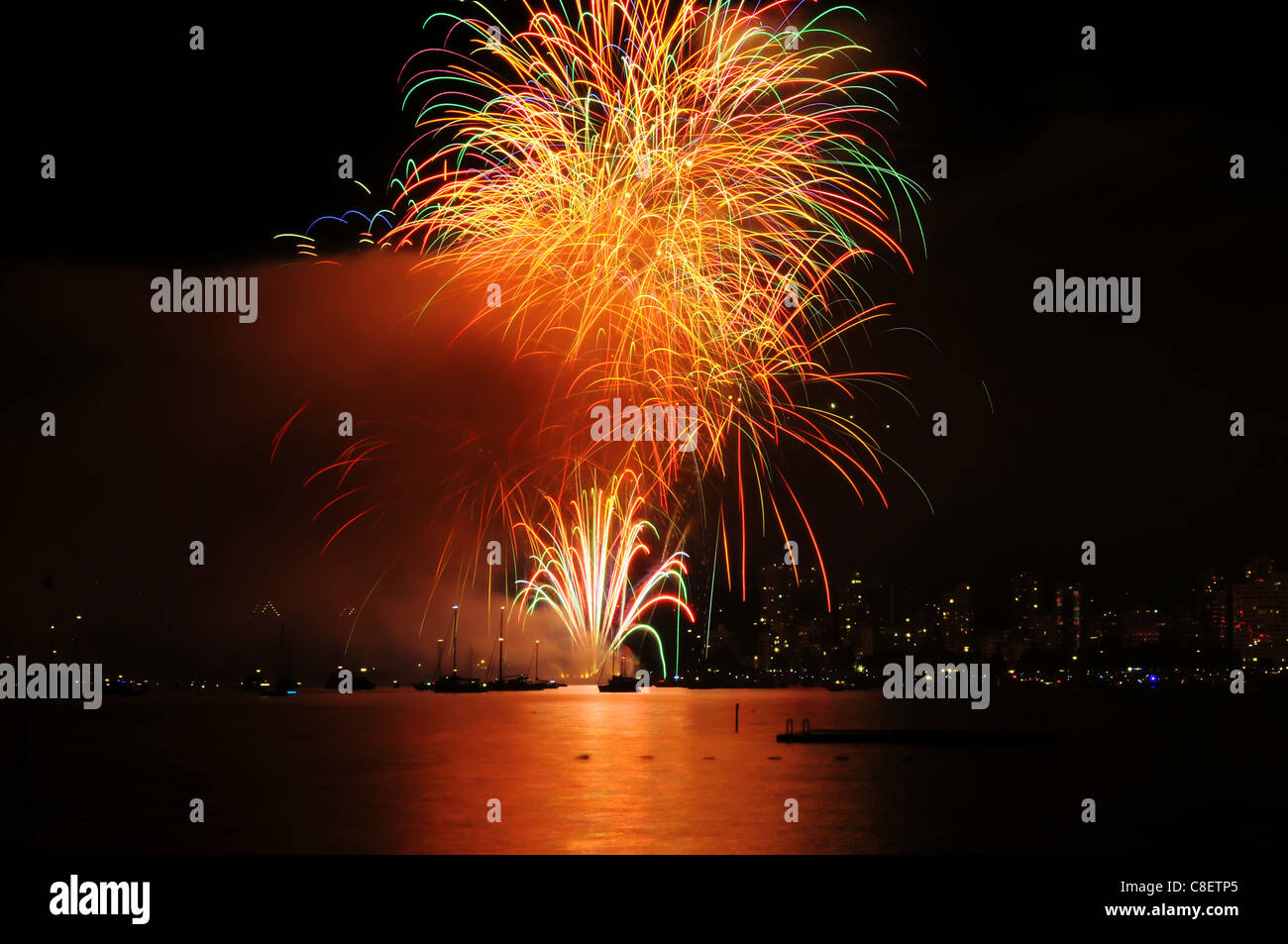 Fireworks in Vancouver Canada Stock Photo