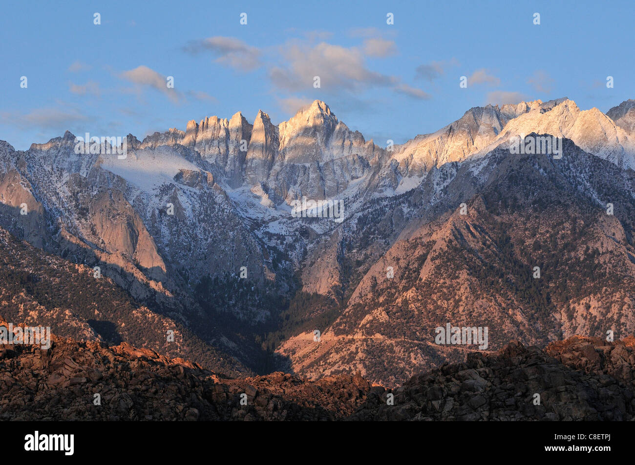 Mt. Whitney, from Alabama Hills, Sierra Nevada, Mountains, Lone Pine, California, USA, United States, America, landscape Stock Photo