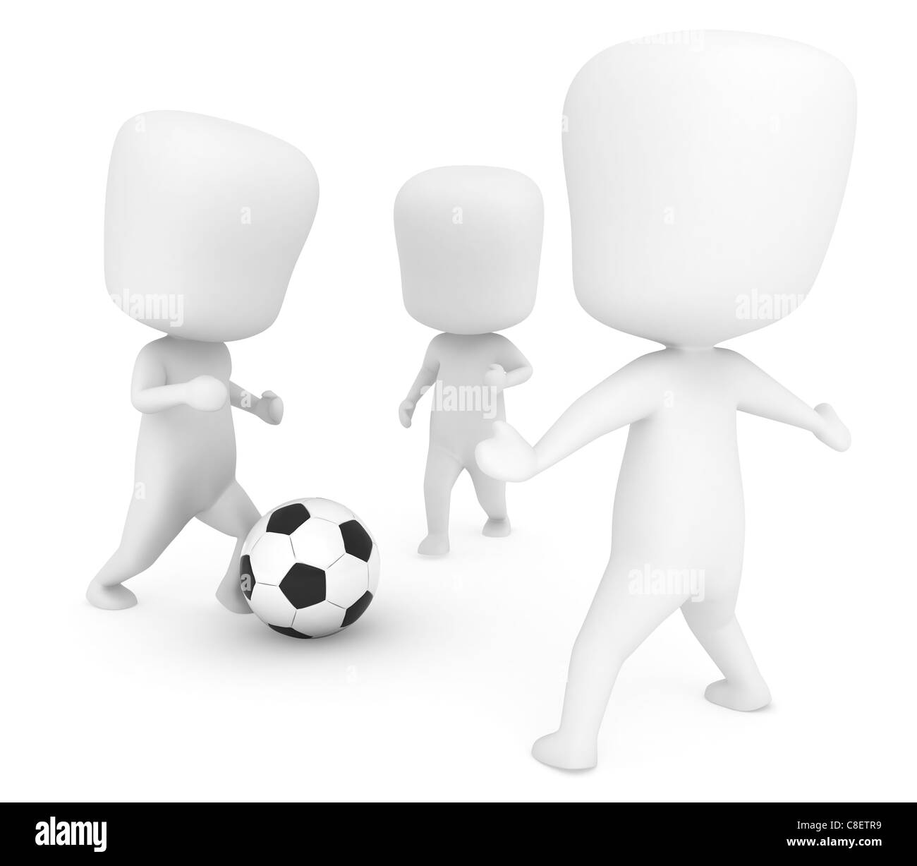 3D Illustration of Men / Kids Playing Soccer Stock Photo