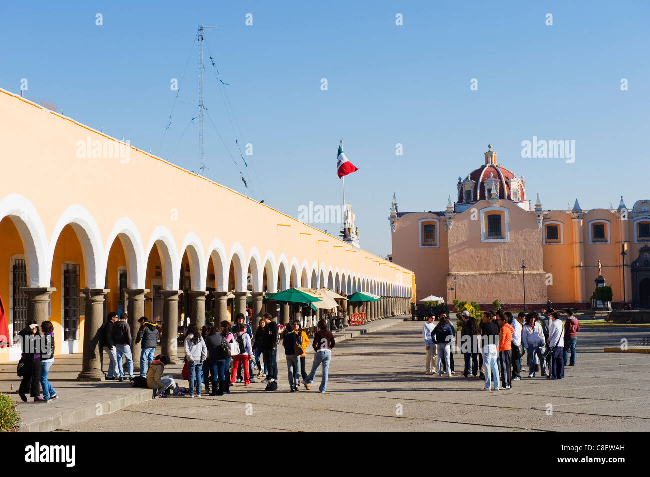 Portal Guerrero, Zocalo arches, Cholula, Puebla state, Mexico Stock Photo
