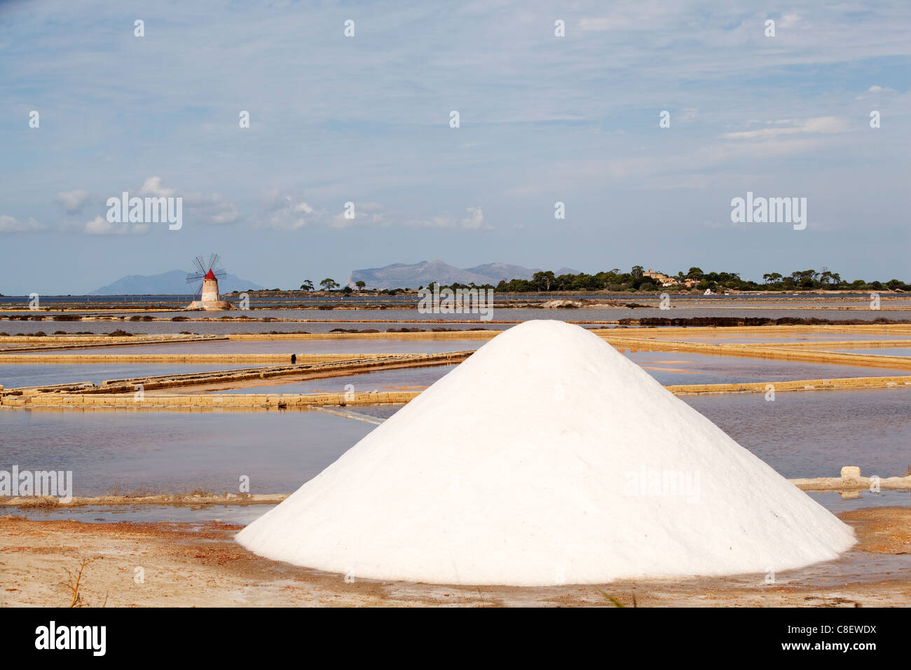 Trapani salt beds, Sicily, Italy, Mediterranean Stock Photo
