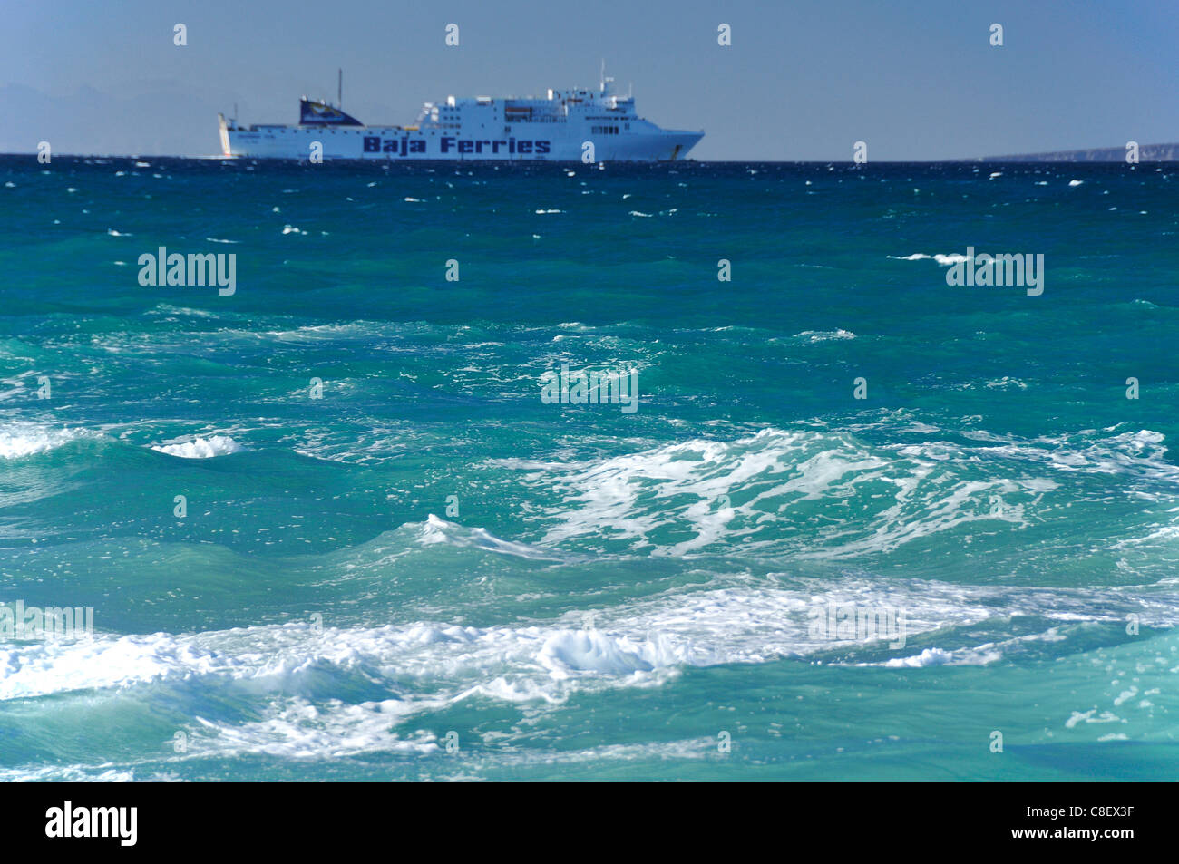Ferry, La Paz, Baja California Sur, Baja, California, Sur, Mexico, Middle America, boat, water, waves Stock Photo