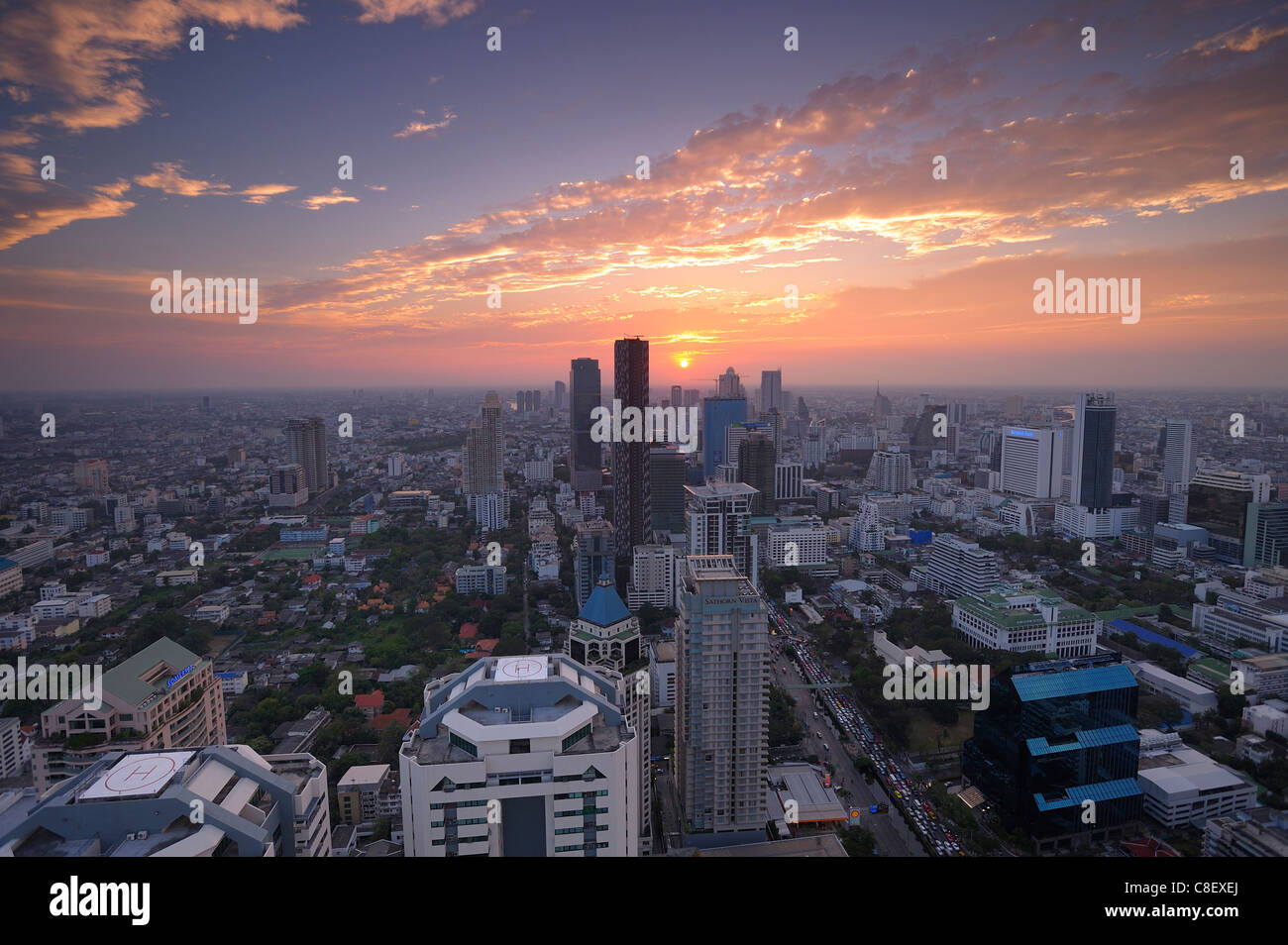 Evening, view, Banyan Tree Tower, City, Bangkok, Thailand, Asia, Stock Photo