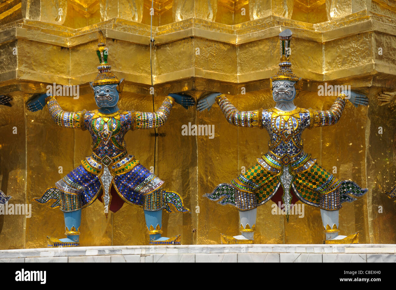 Wat Phra Kaeo, Grand Palace, Old, City, town, Bangkok, Thailand, Asia, golden, statues Stock Photo