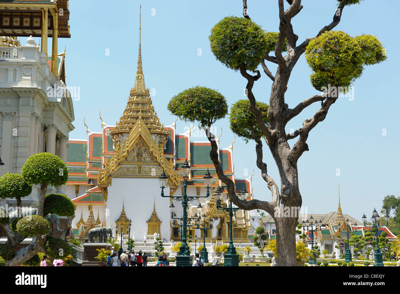 Dusit, Maha, Prasat, Hall, Grand Palace, Old, City, town, Bangkok, Thailand, Asia, trees Stock Photo
