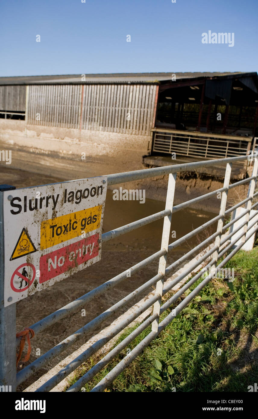 Dairy Farm Slurry Lagoon sign Dorset, UK Stock Photo