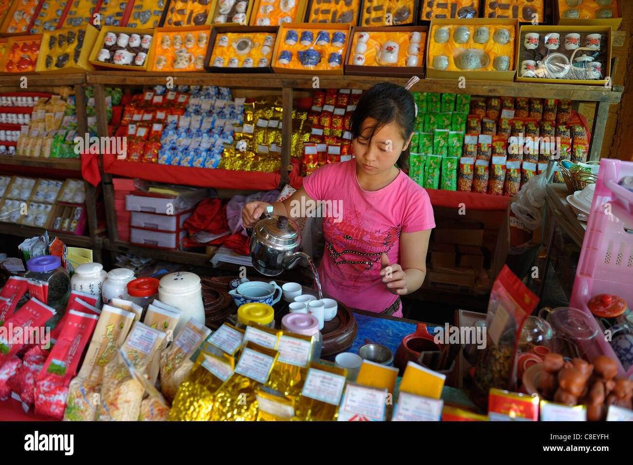 Chinese, Tea House, Store, selling, Tea, Village, Ban Rak, Thai, Thailand, Asia, Stock Photo