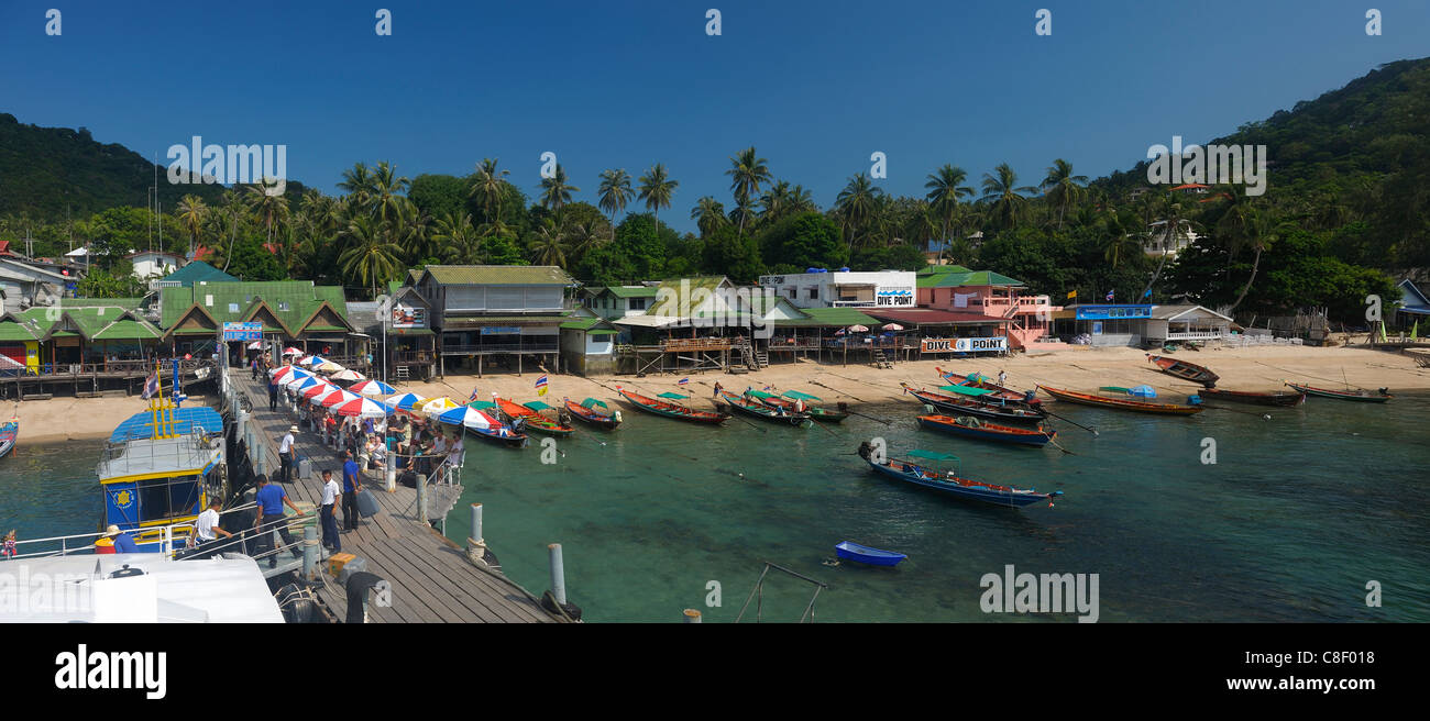 Ferry Terminal, Mae Haad town, Koh Tao, Thailand, Asia, boats Stock Photo