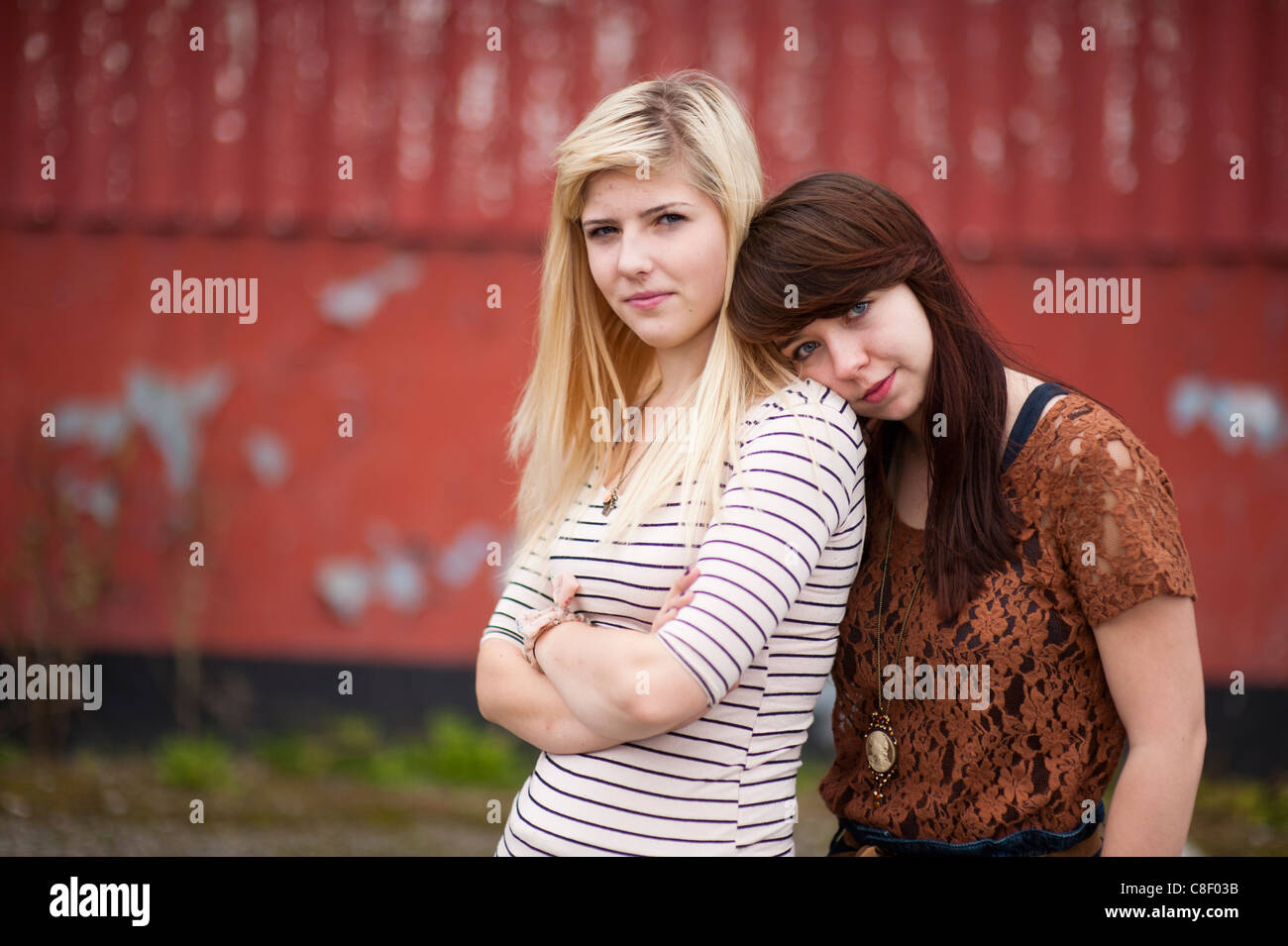 Two 16 17 year old teenage girls, UK Stock Photo