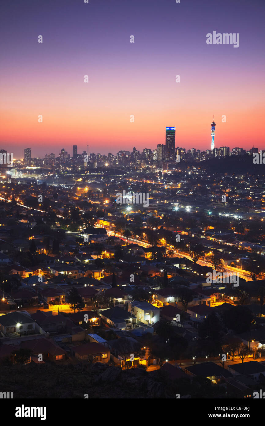 View of Johannesburg skyline at sunset, Gauteng, South Africa Stock Photo