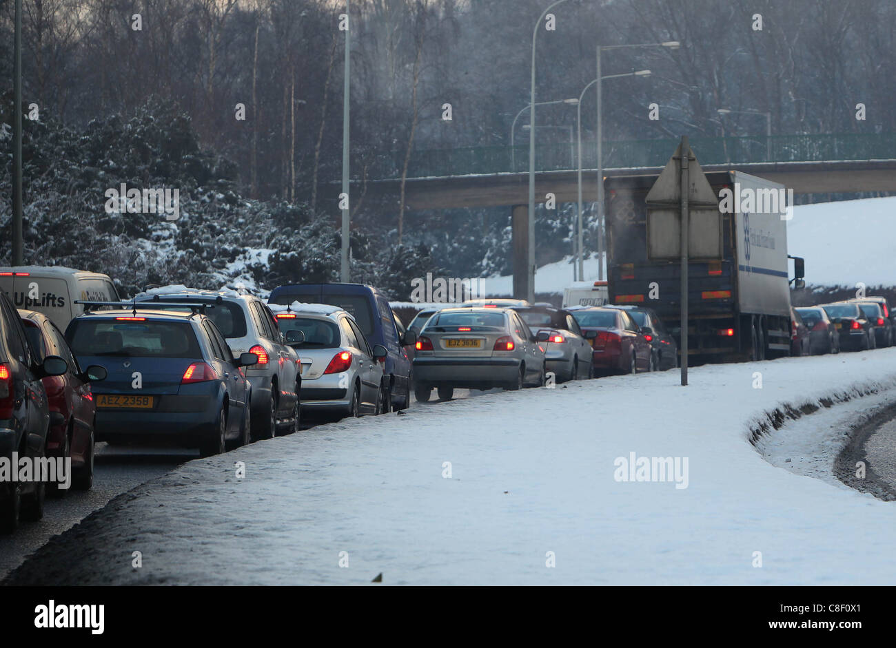 Traffic stopped during a heavy snowfall Stock Photo