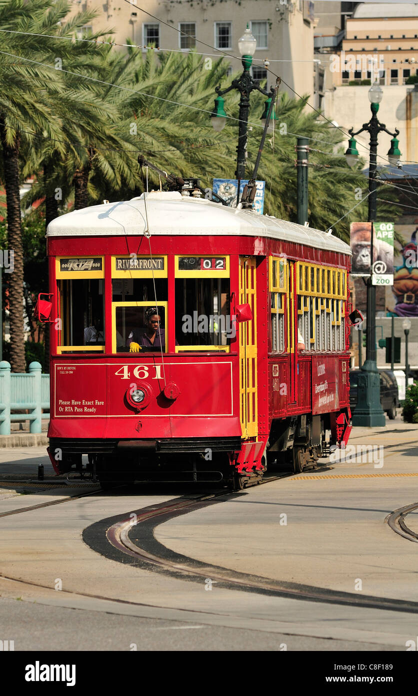 Red Streetcar, Canal Street, New Orleans, Louisiana, USA, United States, America, tourism, travel Stock Photo