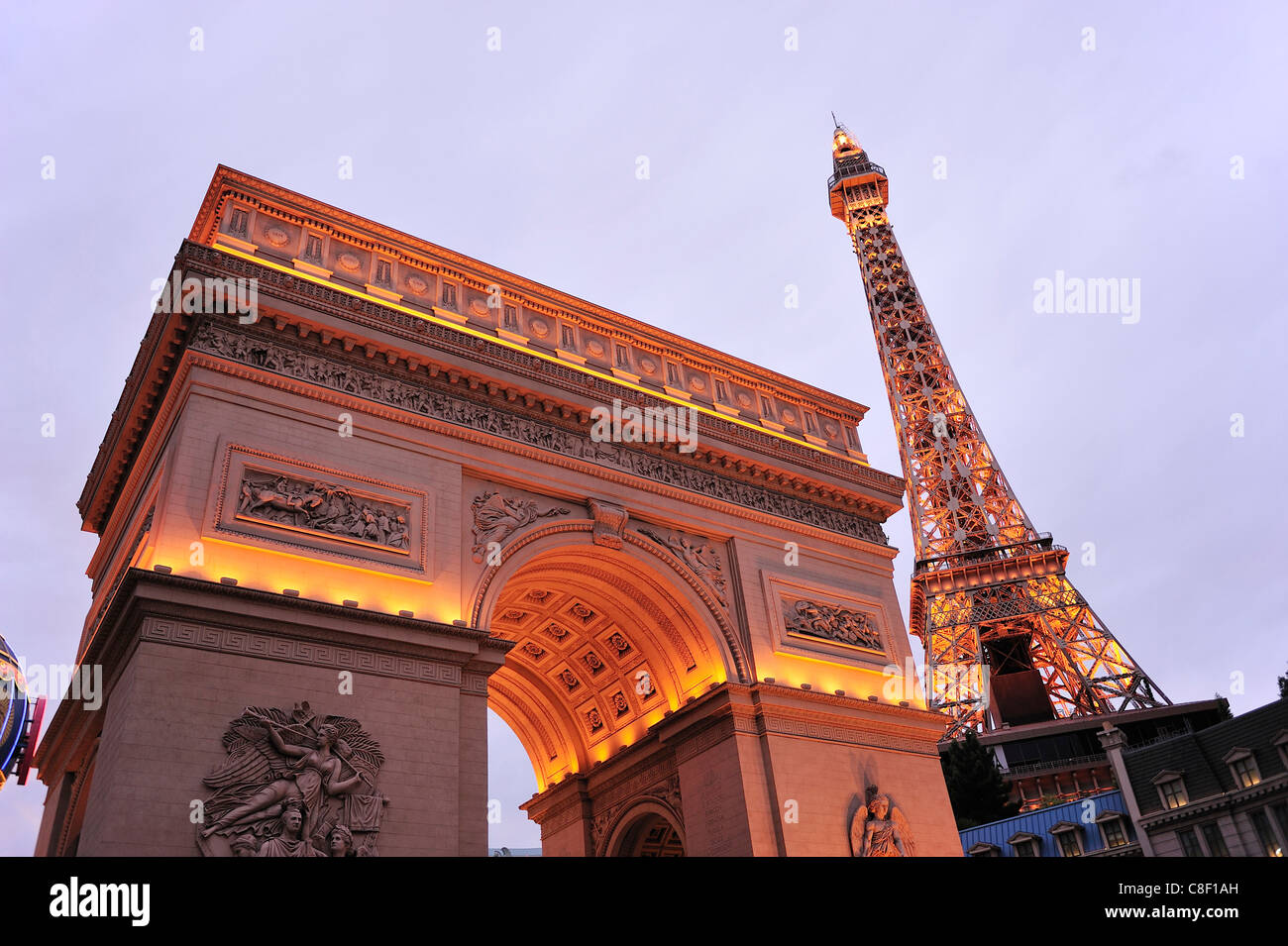 The Paris Hotel Las Vegas from above showing the Eiffel Tower and  Mongolfier Balloon Stock Photo - Alamy