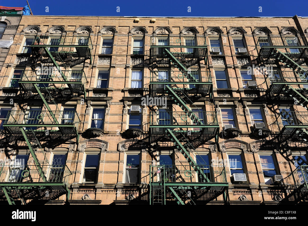 Bleeker Street, Greenwich Village, Manhattan, New York, USA, United States, America, building stairs, Stock Photo