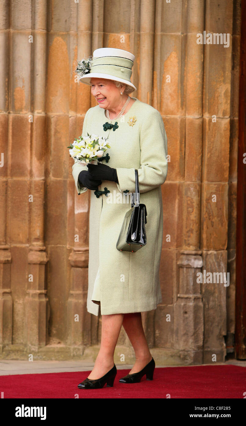 Britain's Queen Elizabeth II departs Queens University in Belfast, Northern Ireland Stock Photo