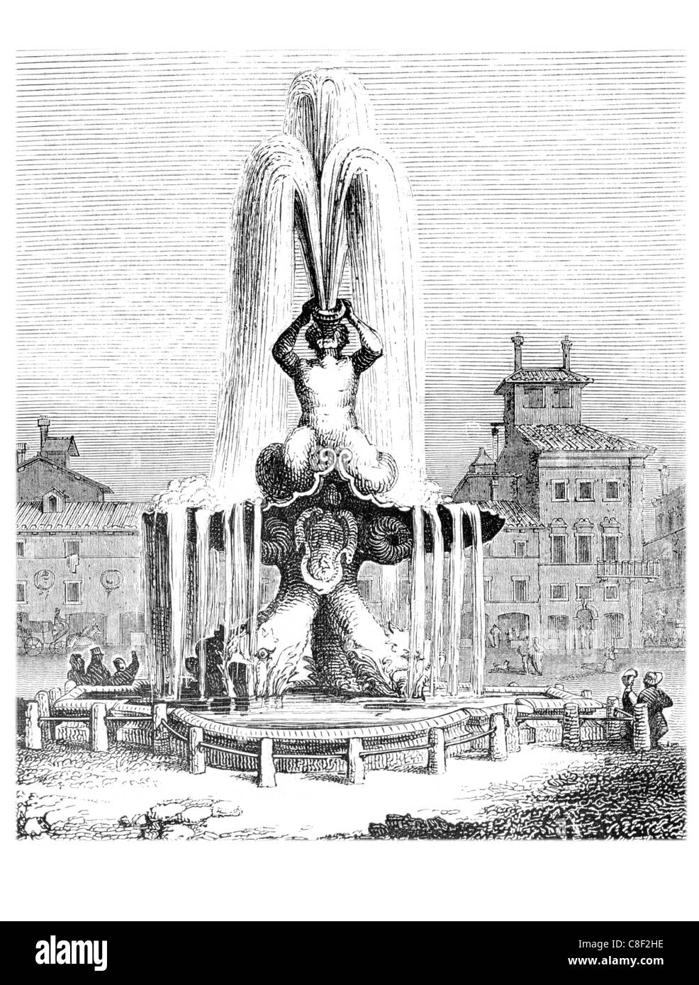 Triton Fountain Prince Palestine Piazza Barberini Rome Gian Lorenzo Bernini fountains spring architecture pours basin jets Stock Photo