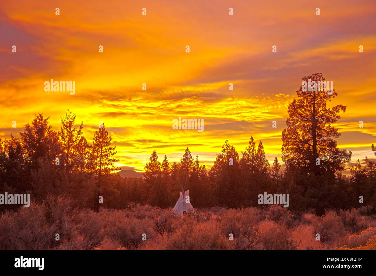 Clouds, sunset, High Desert, Tipi, Central Oregon, USA, United States, America, Stock Photo