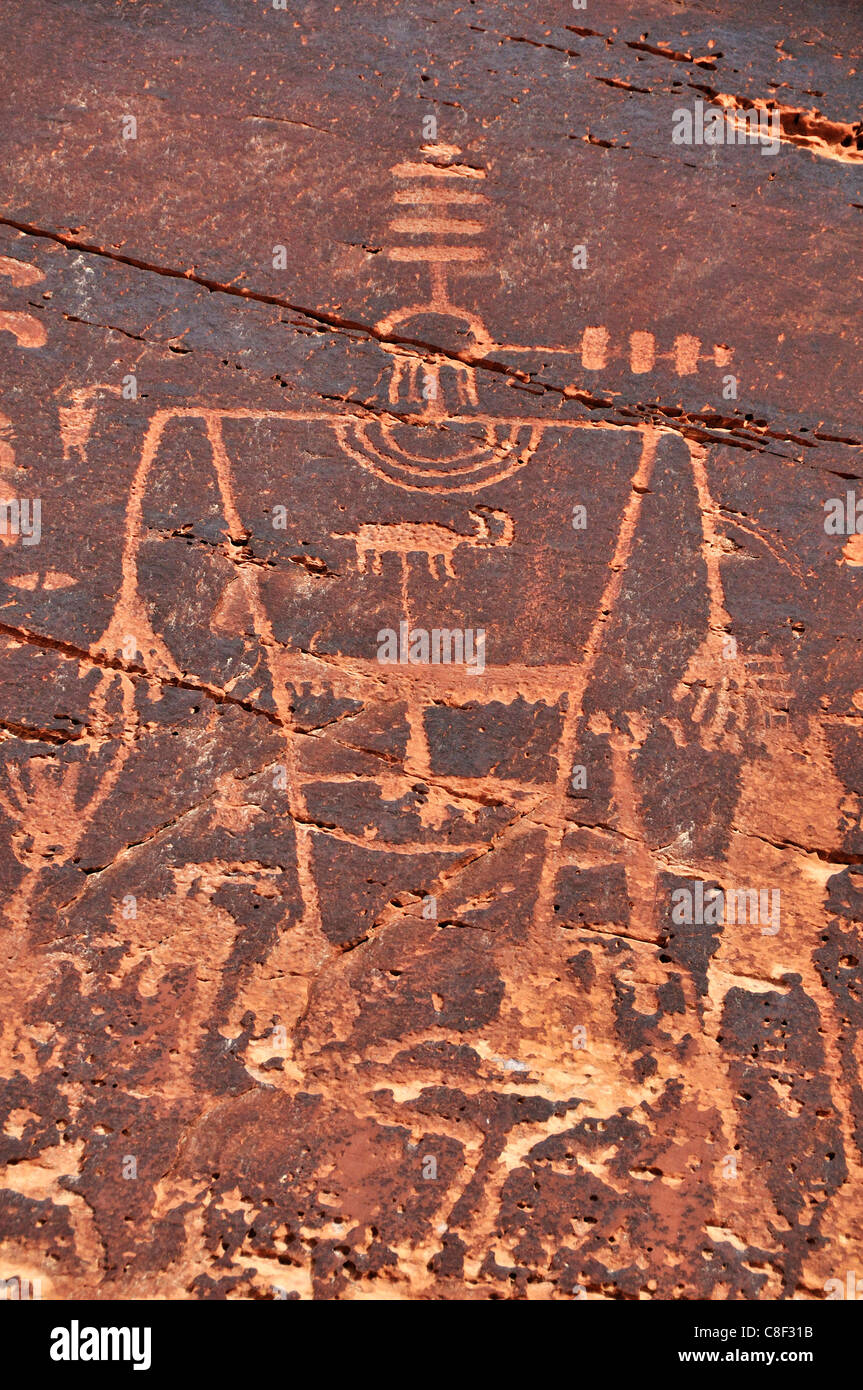 Anasazi, Petroglyphs, Butler Wash, San Juan River, Bluff, Colorado Plateau, Utah, USA, United States, America, Stock Photo