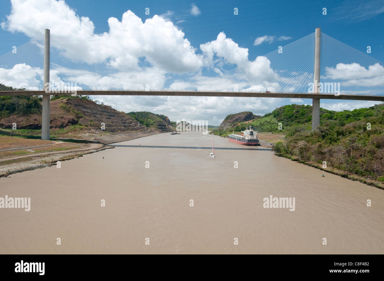 Centennial Bridge from a cargo ship, Panama Canal, Panama, Central America Stock Photo