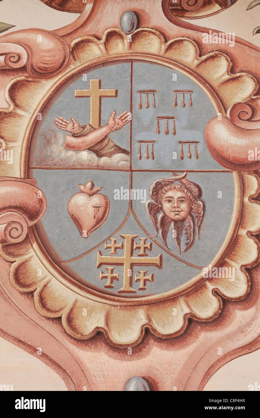 Christian symbols, Monastery of Saorge, Alpes Maritimes, Provence, France Stock Photo