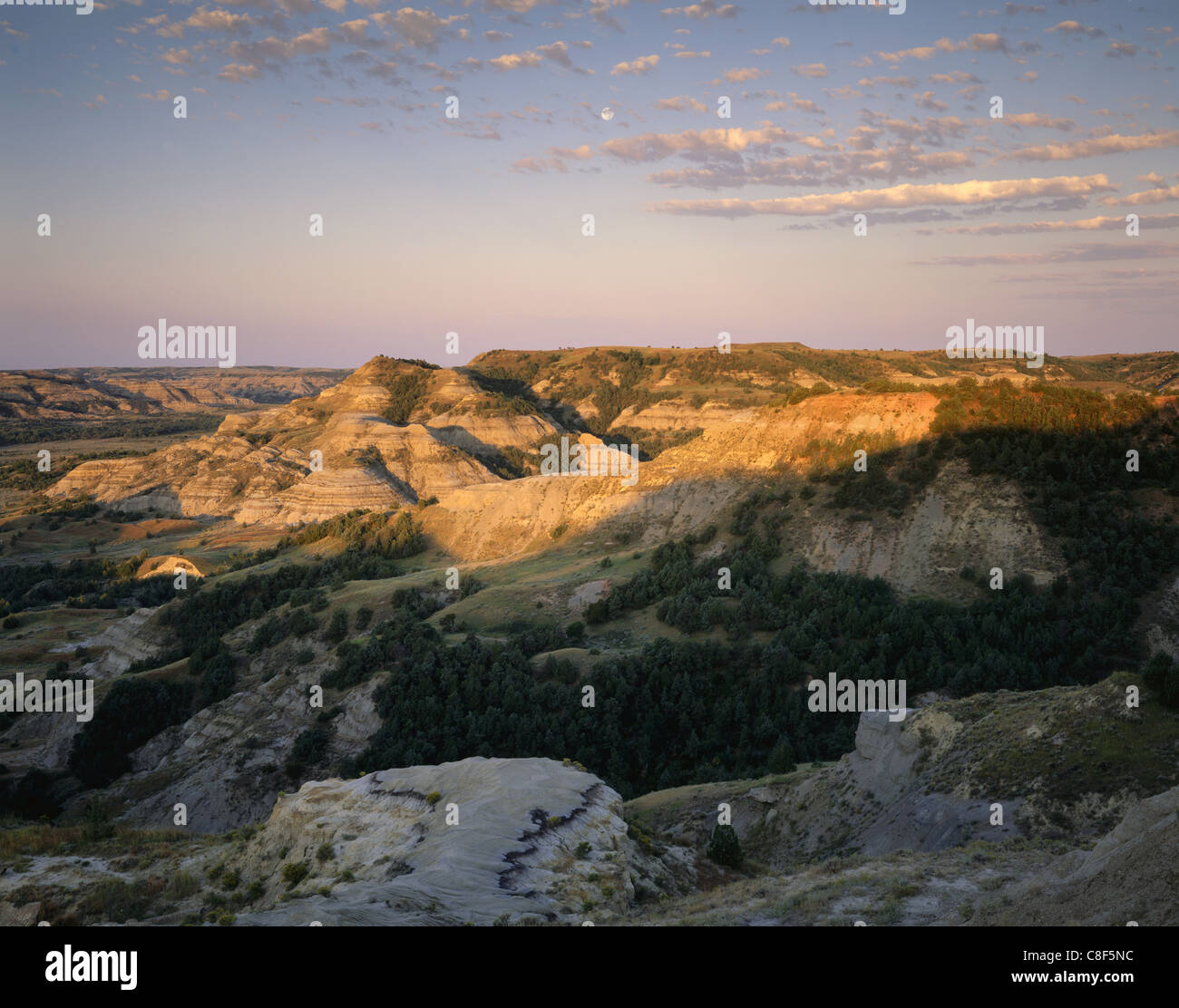 AA02180-01...NORTH DAKOTA - View of the Little Missouri River valley from Oxbow Overlook in Theodore Roosevelt National Park. Stock Photo