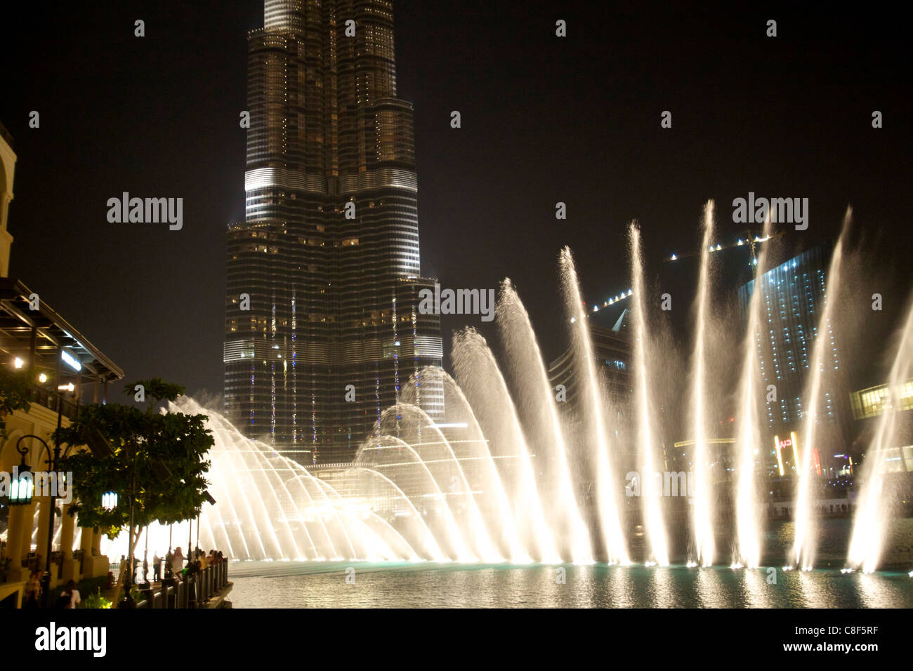 View of the Burj Khalifa tower at night, Dubai, United Arab Emirates, Middle East Stock Photo