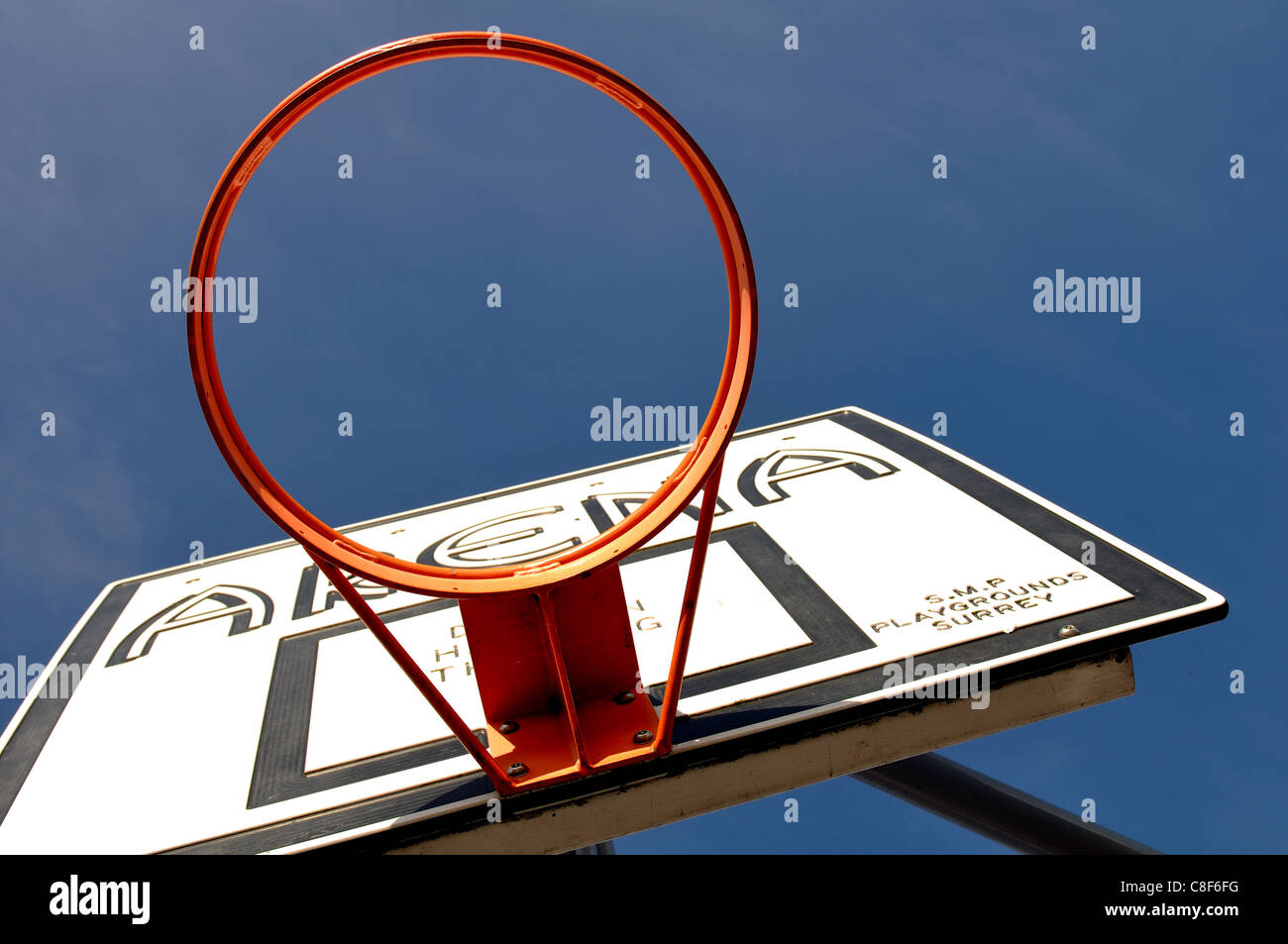 Hoop from below on public basketball court in a park Stock Photo Alamy