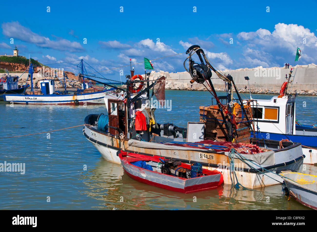 Fishing boat at the harbour of Tipasa, Algeria, North Africa Stock Photo