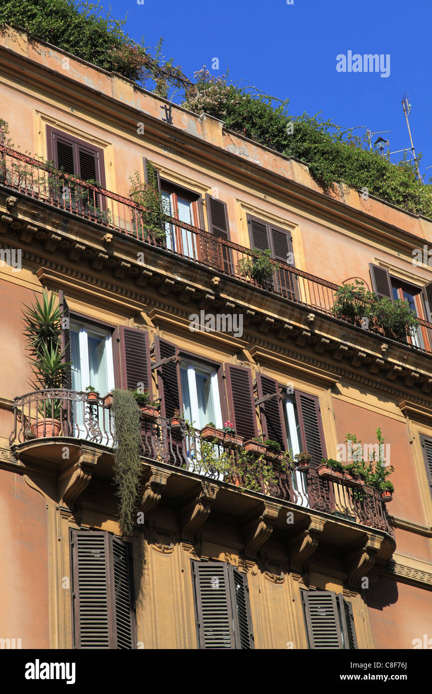 Balconies of a typical apartment building in Rome Stock Photo